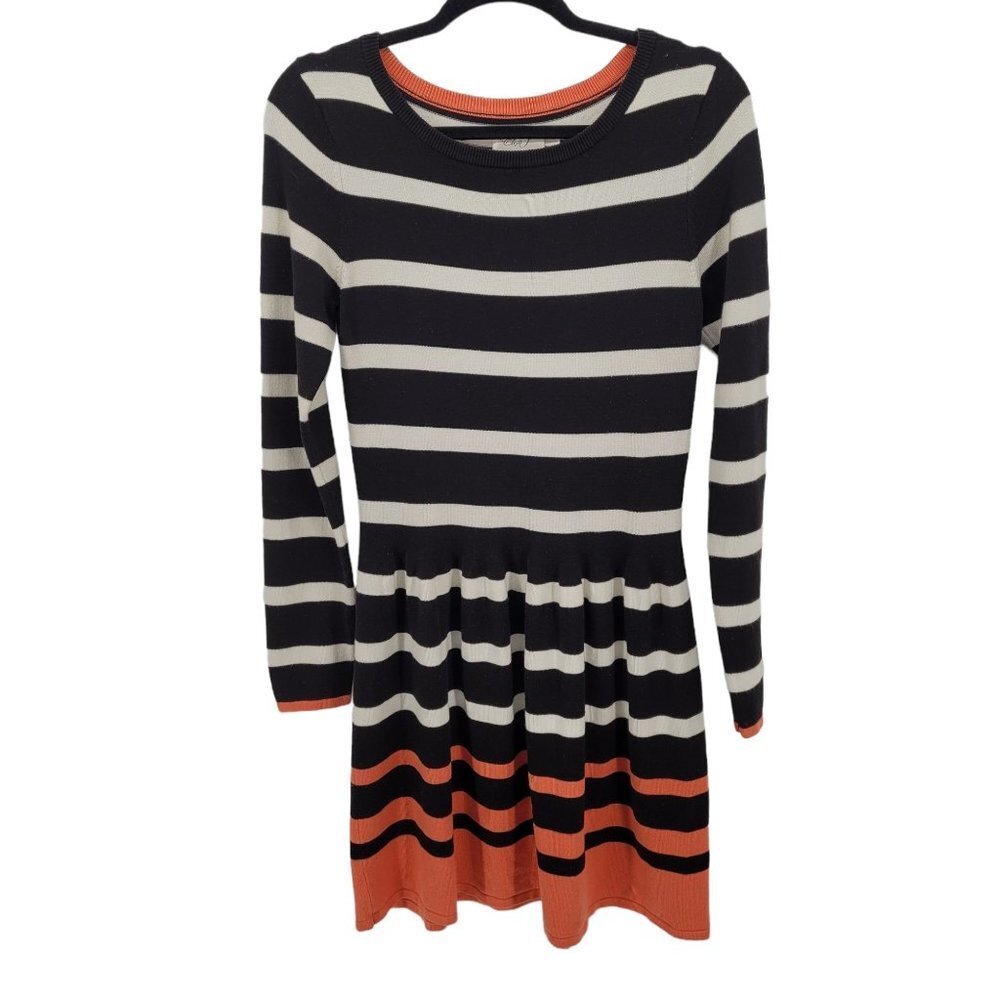 Eliza j Womens medium black white orange striped sweater dress long sleeve knit